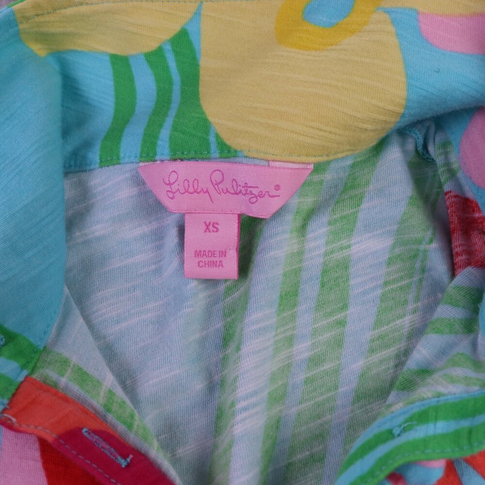 Lilly Pulitzer Carolyn T Shirt Dress Womens XS Multicolor Floral Ruffle Neck - Picture 4 of 9